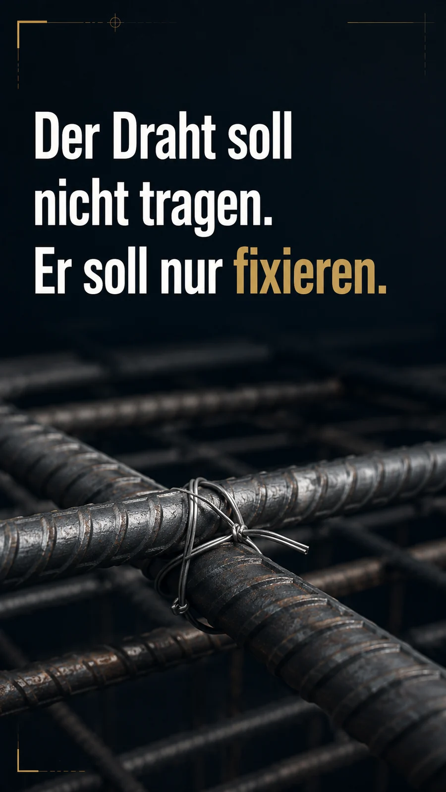 Detailbild Bewehrungsdraht fixiert Betonstahl